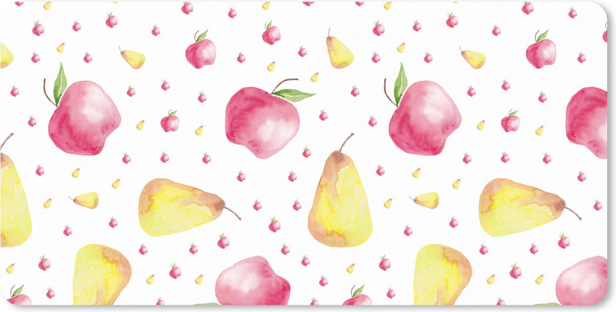 Muismat XXL 80x40 cm - Bureau onderlegger - Bureau mat Fruit - Waterverf - Wit - Bureaumat - Gaming mousepad xl - Bureaulegger groot - Computer deskmat