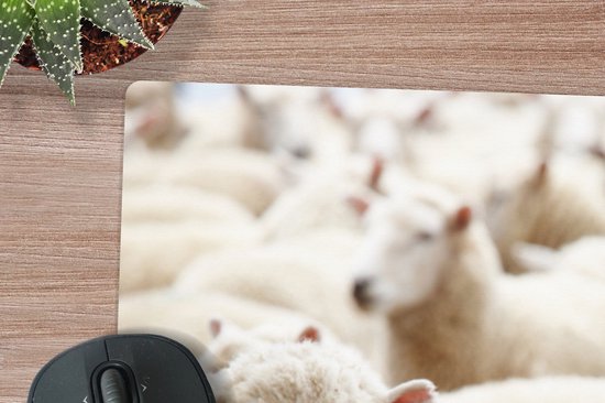 Muismat XXL 90x60 cm - Bureau onderlegger - Bureau mat Schapen - Wol - Wit - Bureaumat - Gaming mousepad xl - Bureaulegger groot - Computer deskmat