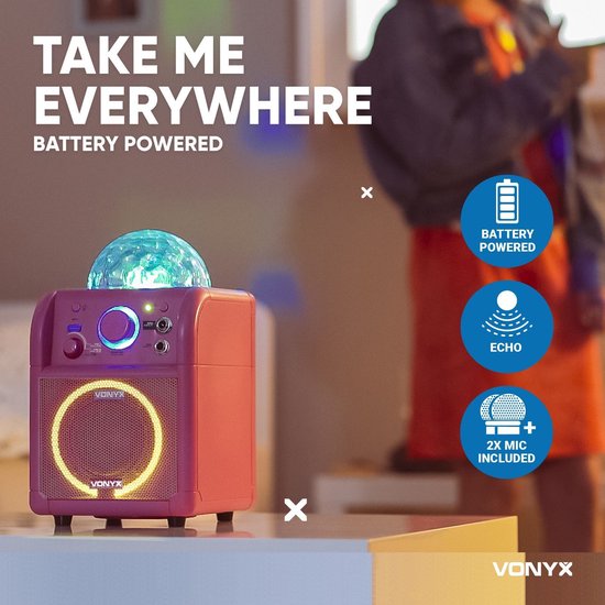 Karaoke set kinderen - Vonyx SBS55P - Bluetooth - 2 microfoons - lichteffecten - accu - Vonyx
