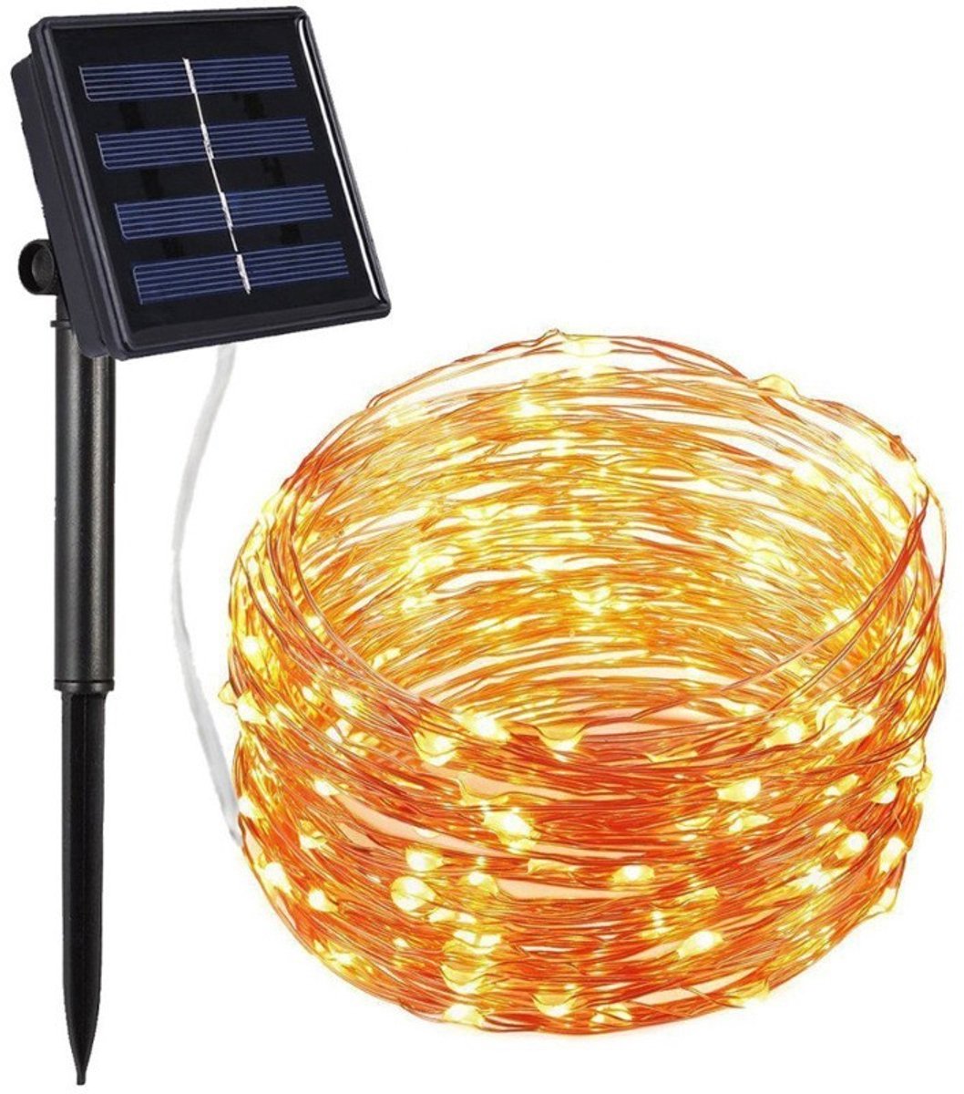 Kerstverlichting op zonne-energie, LED string van 10 meter & 100 lampjes. Warm Wit licht.