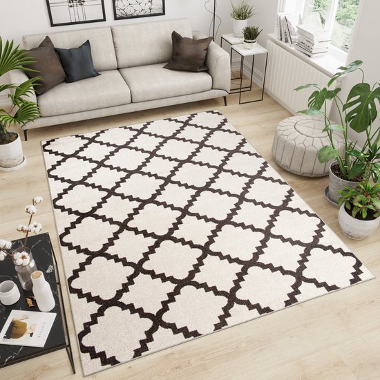 Tapiso Maroko Vloerkleed Woonkamer Slaapkamer Modern Lichtbeige Creme Marokkaans Trellis Patroon Top Design Duurzaam Hoogwaardig Tapijt Maat - 160 x 220 cm