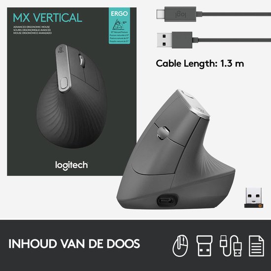 Logitech MX Vertical - Draadloze Ergonomische Muis - Grijs