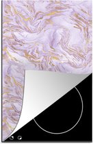 KitchenYeah® Inductie beschermer 30x52 cm - Abstract - Marmer print - Goud - Paars - Patroon - Kookplaataccessoires - Afdekplaat voor kookplaat - Inductiebeschermer - Inductiemat - Inductieplaat mat