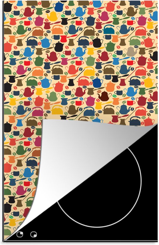 KitchenYeah® Inductie beschermer 30x52 cm - Patronen - Koffie - Theepot - Retro - Kookplaataccessoires - Afdekplaat voor kookplaat - Inductiebeschermer - Inductiemat - Inductieplaat mat