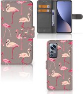 Hoesje met naam Xiaomi 12 | 12X Wallet Book Case Flamingo