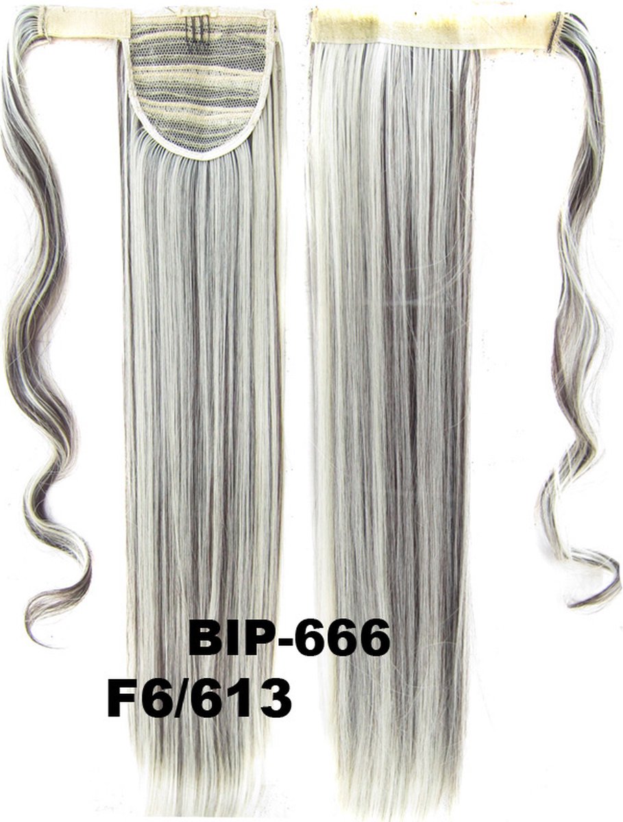 Wrap Around paardenstaart, ponytail hairextensions straight bruin / blond - F6/613