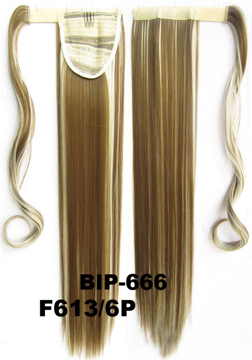 Wrap Around paardenstaart, ponytail hairextensions straight blond / bruin - F613/6P