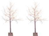 2x stuks verlichte figuren witte lichtboom/metalen boom/berkenboom met 120 led lichtjes 130 cm - Kerstversiering/kerstdecoratie