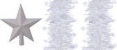 Set van een kerst ster piek en 2x stuks kerstslingers wit 270 x 10 cm - Kerstversiering
