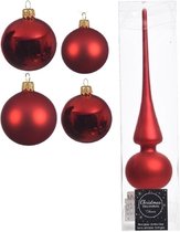 Compleet glazen kerstballen pakket kerstrood glans/mat 38x stuks - 18x 4 cm en 20x 6 cm - Inclusief piek mat