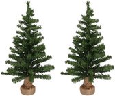 2x Petits faux sapins de Noël dans un sac de jute avec éclairage 75 cm - Petits arbres / arbres artificiels