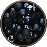 Bellatio decorations Kerstballen - 37 stuks - donkerblauw - mix - kunststof - 6 cm