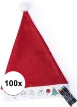 100 Kerstmutsen voor kinderen inkleurbaar inclusief 4 waskrijtje