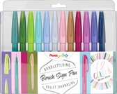 Pentel brushpen Sign Pen Brush Touch, plastic etui met 12 stuks in geassorteerde kleuren
