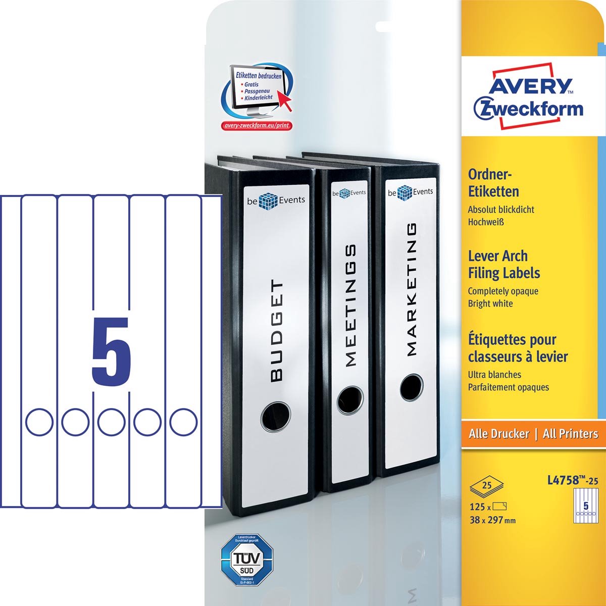 Avery Ordnerrugetiketten Zweckform 29,7 X 38 Mm Wit 125 Stuks