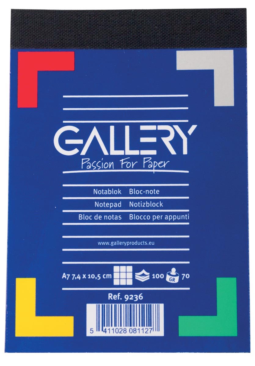 Gallery notitieblok, ft A7, geruit 5 mm, blok van 100 vel 10 stuks