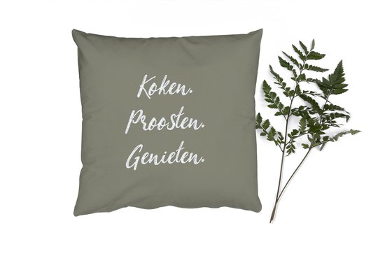 Sierkussens - Kussentjes Woonkamer - 40x40 cm - Quotes - Spreuken - Koken. proosten. genieten - Drinken - Eten