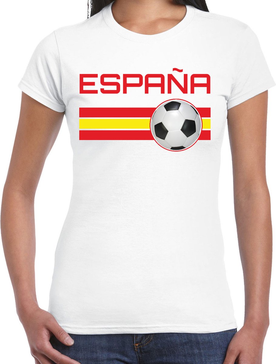 Espana / Spanje voetbal / landen t-shirt met voetbal en Spaanse vlag - wit - dames - Spanje landen shirt / kleding - EK / WK / Voetbal shirts L