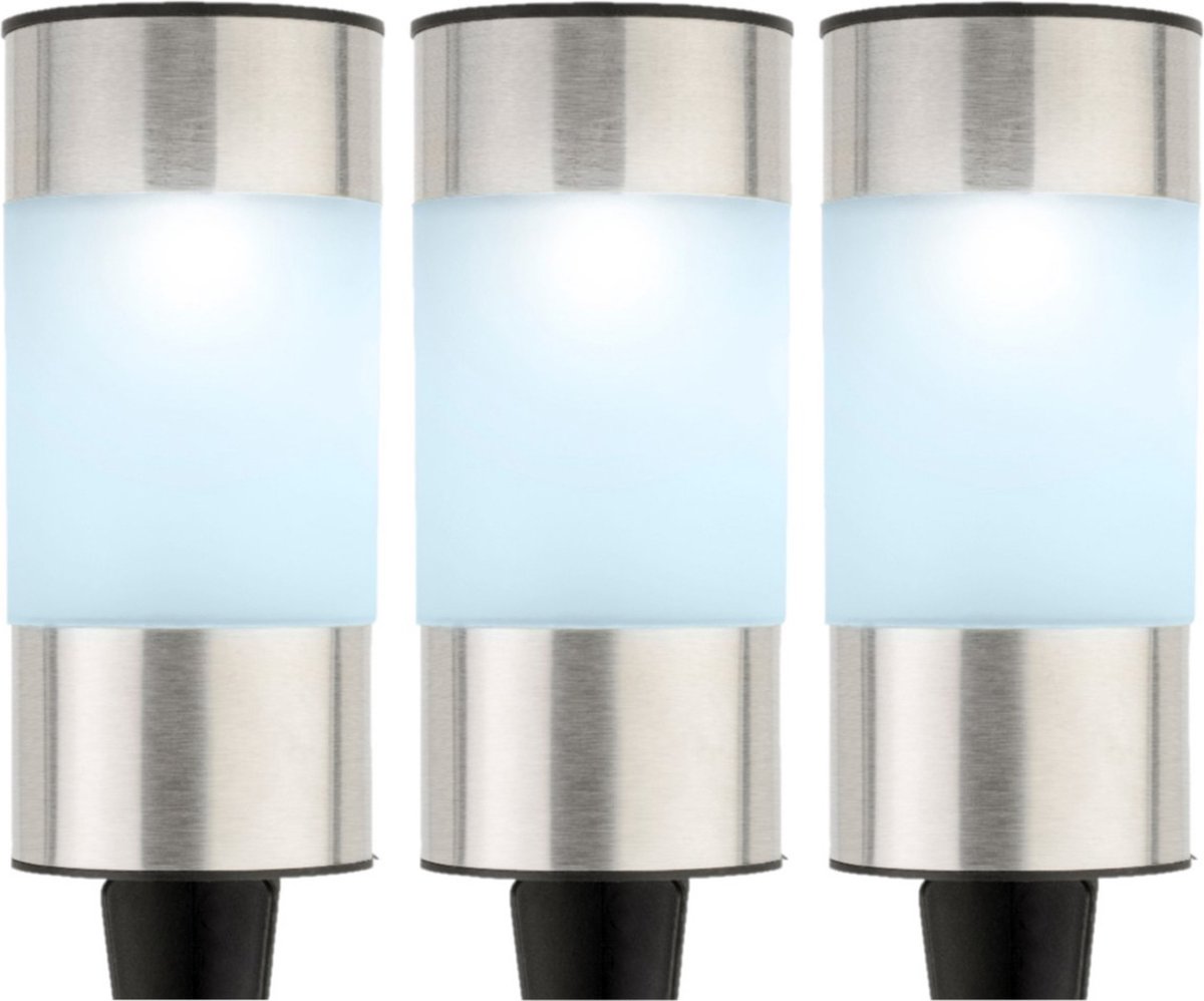 Set van 6x stuks solar tuinlamp/prikspot cilinder op zonne-energie 14 cm - koel wit - prikspots tuinverlichting