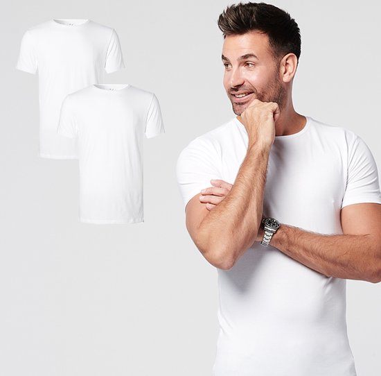 SKOT Fashion Duurzaam t-shirt heren round neck White 2 pack - Wit - Maat M  | bol.com