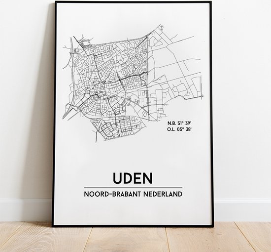 Uden city poster, A3 zonder lijst, plattegrond poster, woonplaatsposter, woonposter