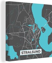 Peinture sur Toile Blauw – Allemagne – Carte – Or – Plan de Ville – Carte – Stralsund - 50x50 cm - Décoration murale