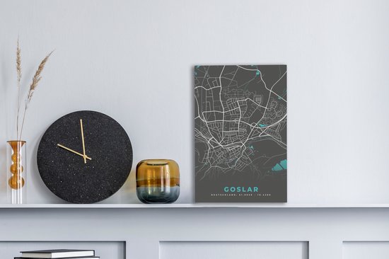 Canvas Schilderij Blauw – Duitsland – Plattegrond – Stadskaart – Kaart – Goslar - 20x30 cm - Wanddecoratie