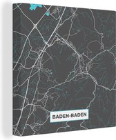 Canvas Schilderij Baden Baden – Stadskaart – Blauw – Plattegrond – Stadskaart – Kaart - Duitsland - 50x50 cm - Wanddecoratie