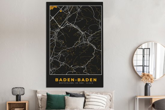 Tableau sur Toile City Map – Map – Baden Baden – Or – Allemagne – Map - 120x180 cm - Décoration murale XXL