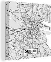 Canvas Schilderij Dublin - Stadskaart - Zwart Wit - Plattegrond - Kaart - 90x90 cm - Wanddecoratie