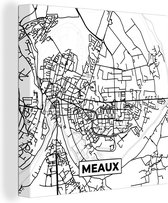 Canvas Schilderij Stadskaart - Frankrijk - Meaux - Kaart - Plattegrond - Zwart wit - 50x50 cm - Wanddecoratie