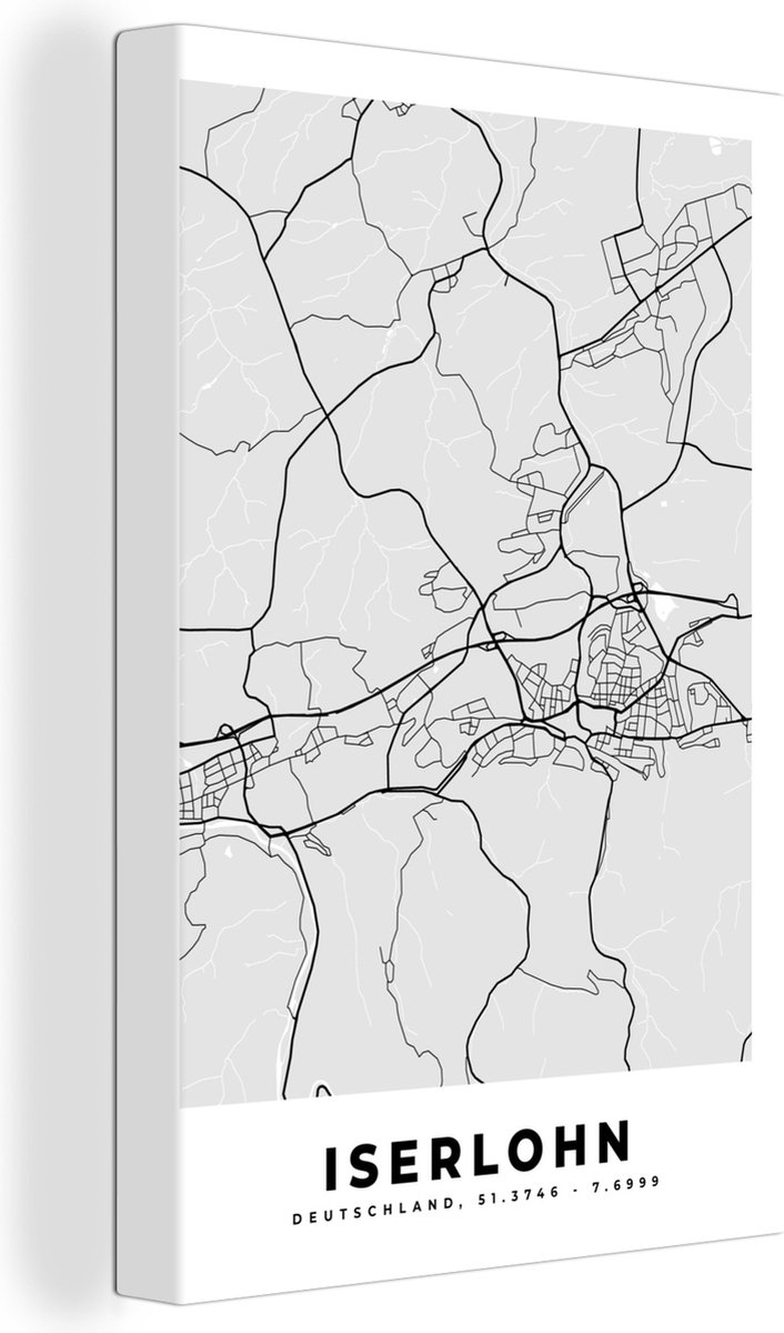 Canvas schilderij 120x180 cm - Wanddecoratie Plattegrond - Duitsland - Iserlohn - Kaart - Stadskaart - Muurdecoratie woonkamer - Slaapkamer decoratie - Kamer accessoires - Schilderijen