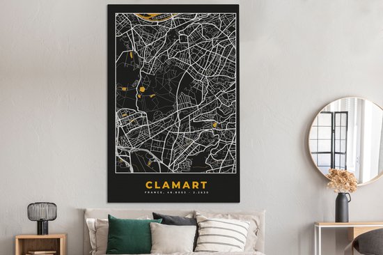 Canvas schilderij 120x180 cm - Wanddecoratie Frankrijk – Clamart – Stadskaart – Plattegrond – Kaart - Muurdecoratie woonkamer - Slaapkamer decoratie - Kamer accessoires - Schilderijen