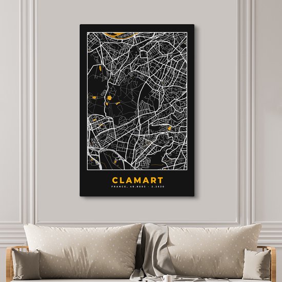 Canvas schilderij 120x180 cm - Wanddecoratie Frankrijk – Clamart – Stadskaart – Plattegrond – Kaart - Muurdecoratie woonkamer - Slaapkamer decoratie - Kamer accessoires - Schilderijen