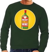 Foute kersttrui / sweater Merry Chrismas Wine groen voor heren - Kersttrui voor wijn liefhebber XL