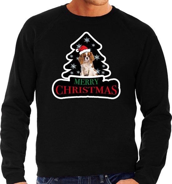 Dieren kersttrui spaniel zwart heren - Foute honden kerstsweater - Kerst outfit dieren liefhebber L
