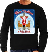 Foute Kersttrui / sweater - Now i believe in holy Santa - zwart voor heren - kerstkleding / kerst outfit S