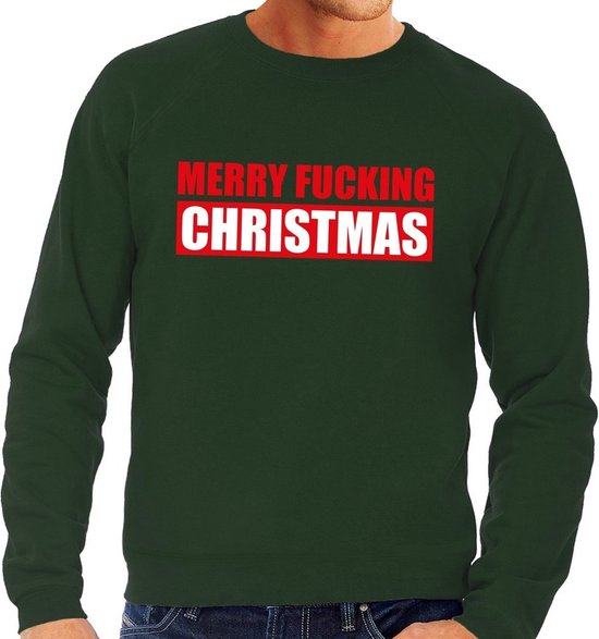 Foute kersttrui / sweater Merry Fucking Christmas groen voor heren - Kersttruien L