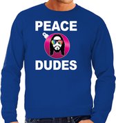 Hippie jezus Kerstbal sweater / Kerst trui peace dudes blauw voor heren - Kerstkleding / Christmas outfit XXL