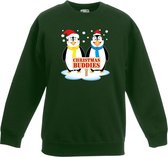 Groene kersttrui met 2 pinguin vriendjes voor jongens en meisjes - Kerstruien kind 134/146
