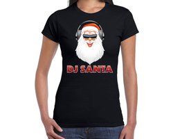 Fout kerstshirt / t-shirt zwart DJ Santa met koptelefoon voor dames - kerstkleding / christmas outfit S