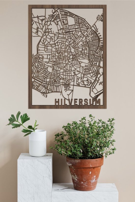 Houten Stadskaart Hilversum Notenhout 50x70cm Wanddecoratie Voor Aan De Muur City Shapes
