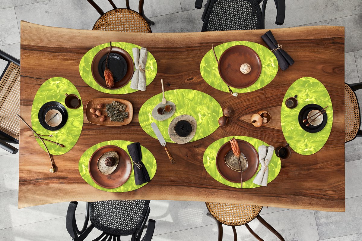 Placemats ovaal - Onderleggers - Ovale placemats - Groen - Marmer print - Verf - Design - 10 stuks