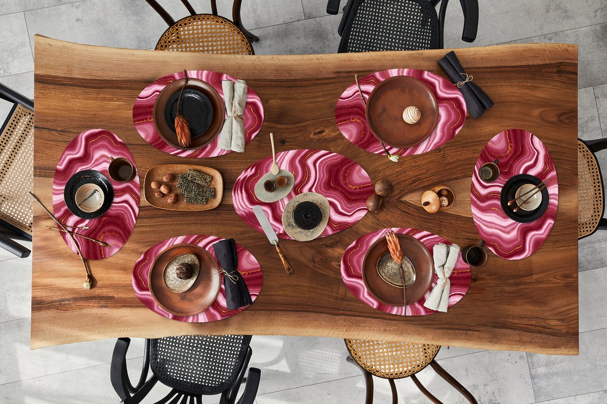 Placemats ovaal - Onderleggers - Ovale placemats - Marmer print - Roze - Goud - 10 stuks