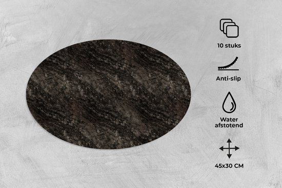 Napperons de table ovales - Sets de table - Sets de table ovales - Imprimé granit - Imprimé marbré - Motifs - Zwart - 10 pièces