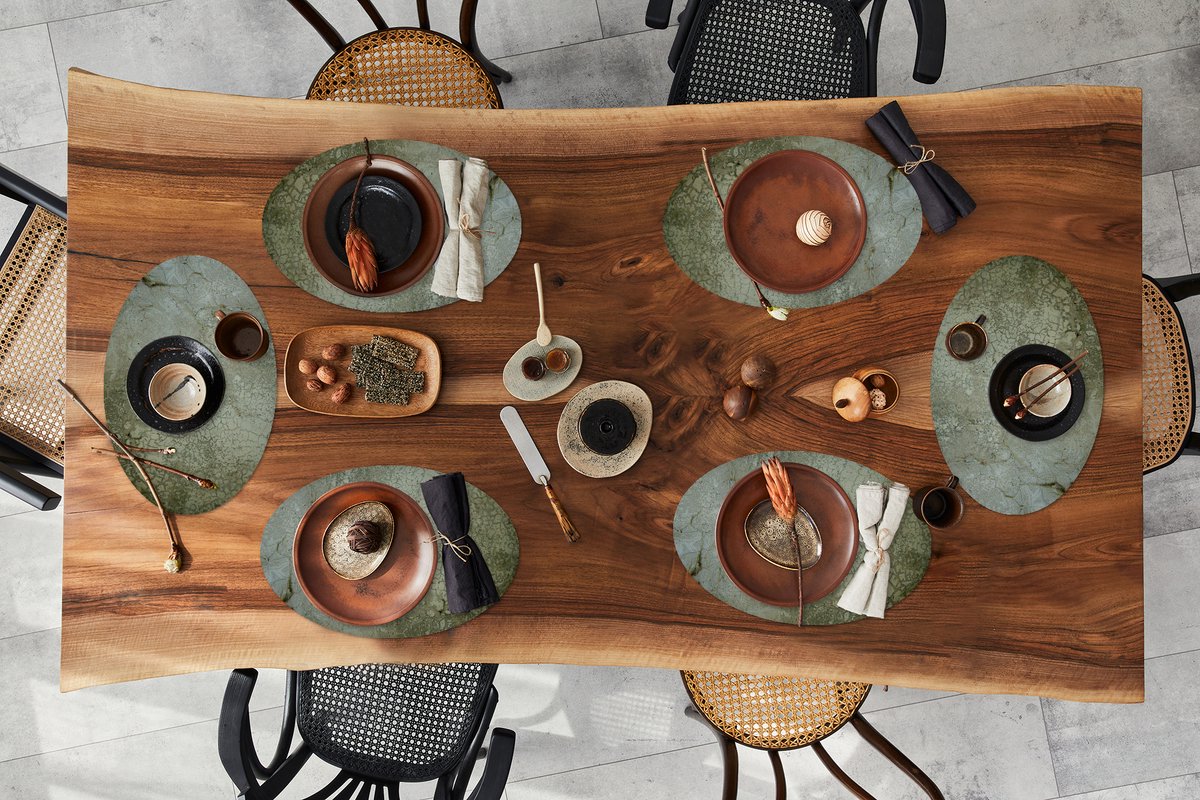 Placemats ovaal - Onderleggers - Ovale placemats - Muur - Groen - Aarde - 6 stuks