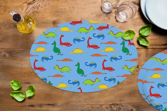 Napperons ovales - Sous-verres - Sets de table ovales - Dragon - Dinosaurus - Motifs - Enfants - Bébé - Garçons - Filles - Kids - 8 pièces