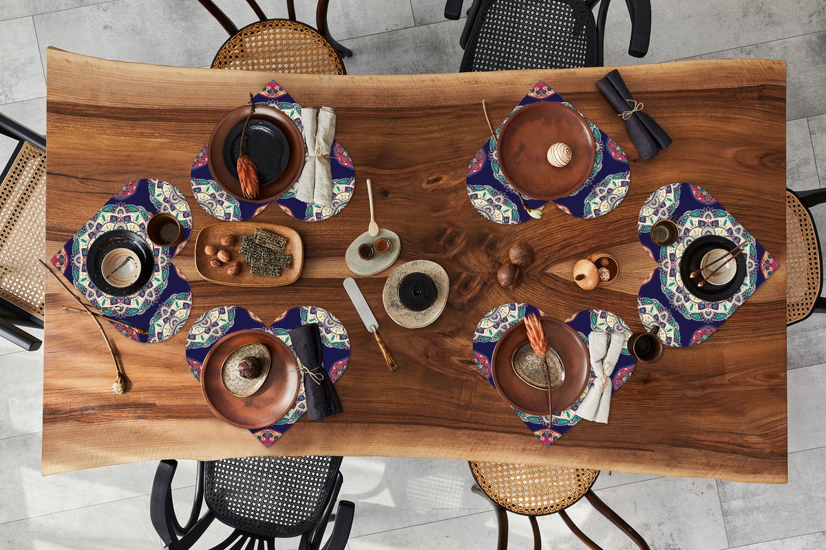 Onderleggers - Placemats - Placemats hartje - Bohemian - Mandala - Patronen - 6 stuks