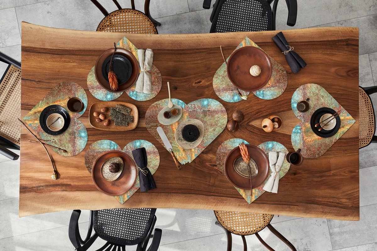 Onderleggers - Placemats - Placemats hartje - Kleuren - Roest print - Metaal - 10 stuks