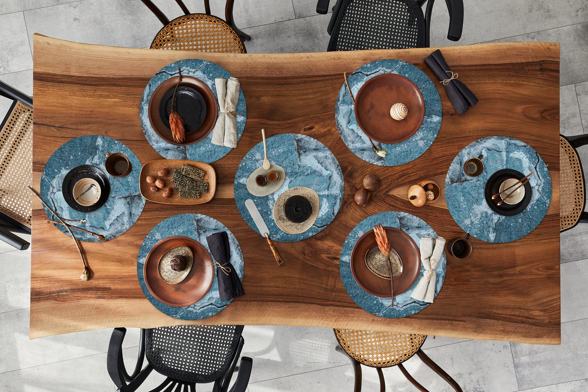 Ronde placemats - Onderlegger - Placemats rond - Verf - Blauw - Stenen - 8 stuks
